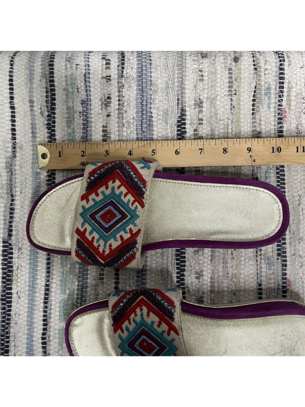 Donald Pliner Womens Purple & Gold Embellished Sandals Beaded Aztec Design 8 - Picture 6 of 10